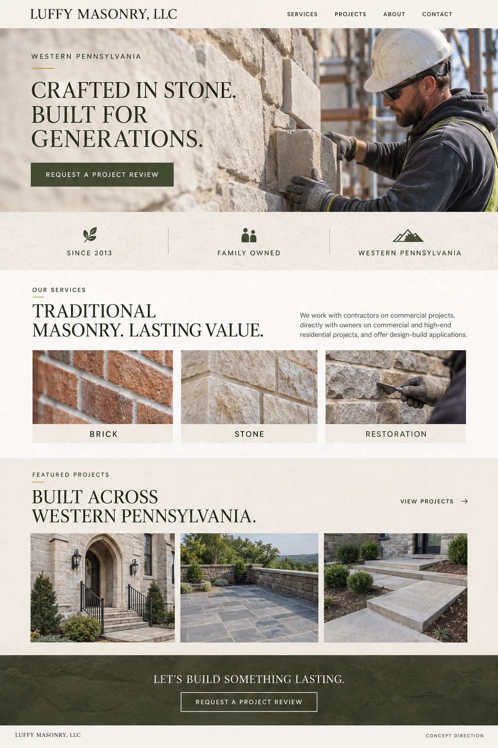 Luffy Masonry Stone & Hearth Foundation homepage design concept